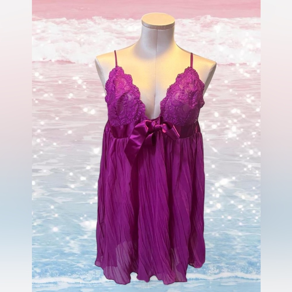Victoria's Secret purple lace babydoll slip dress with bow detail size XL